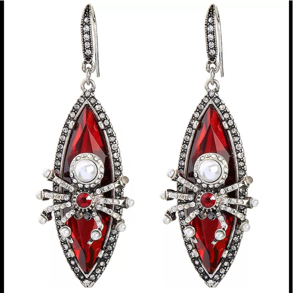 Red Rhinestone Pearl Spider Earrings